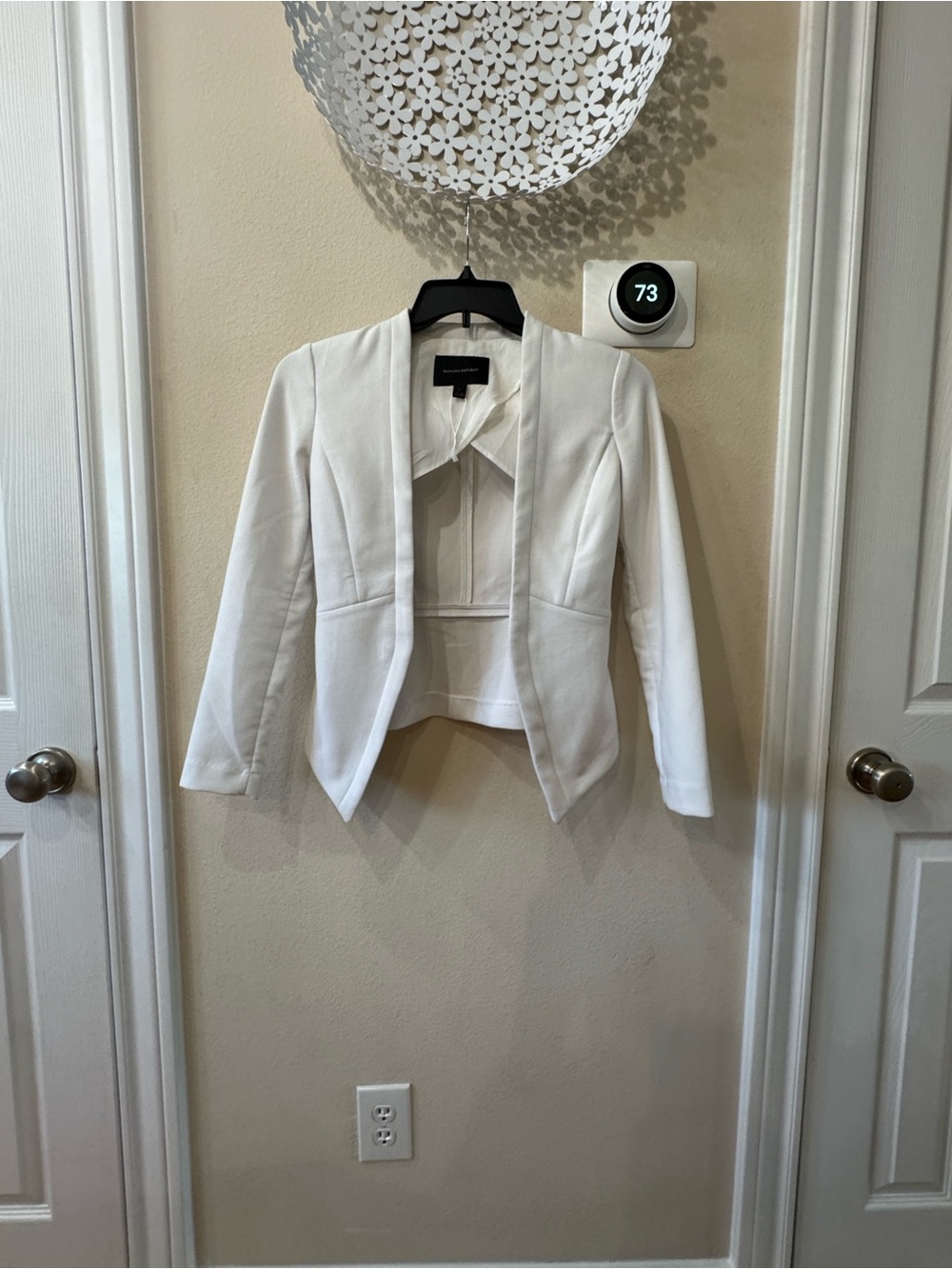 Banana Republic White Open Front Peplum Lined Blazer Jacket Long Sleeve Size 0